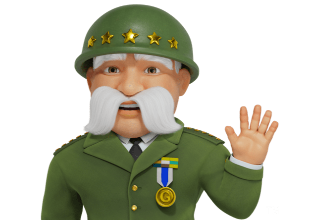 The General is smiling and waving, encouraging you to contact The General Insurance.