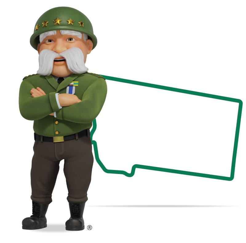Graphic of The General standing in front of Montana with his arms crossed and a smile. Get a quote for Montana car insurance today!