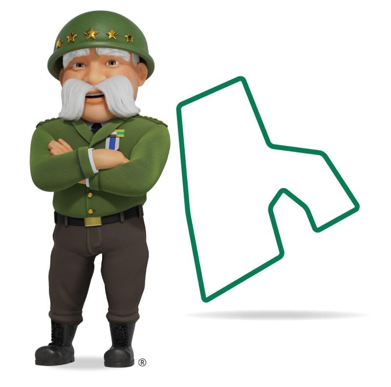 Graphic of The General standing in front of Rhode Island with his arms crossed and a smile. Get a quote for Rhode Island car insurance today!