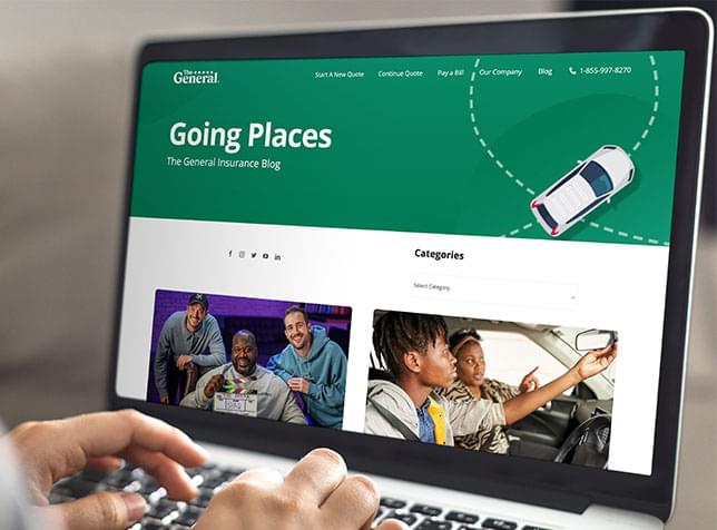 Screenshot of The General Blog Homepage - link to blog from The General quote page.